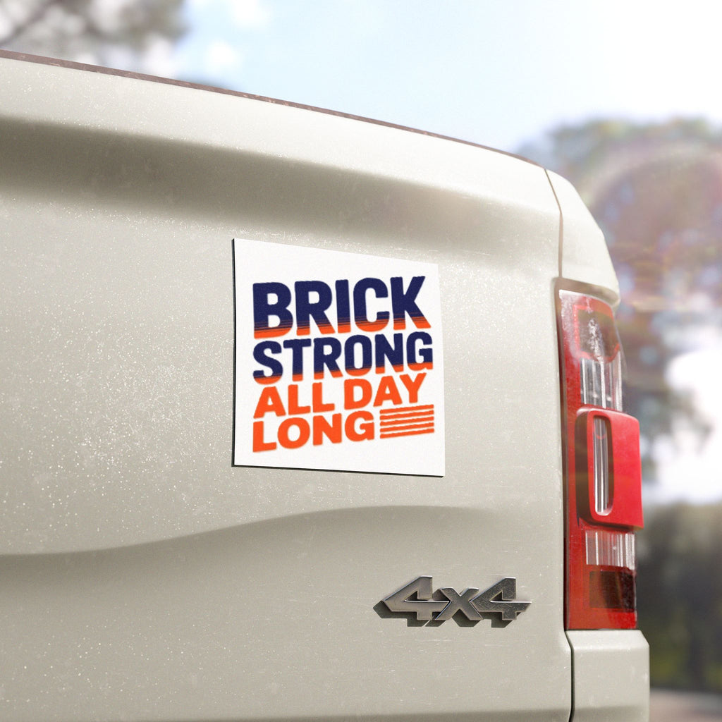 Brick Strong All Day Long Car Magnet — Bold Retro Fitness Magnet for Trucks & Cars