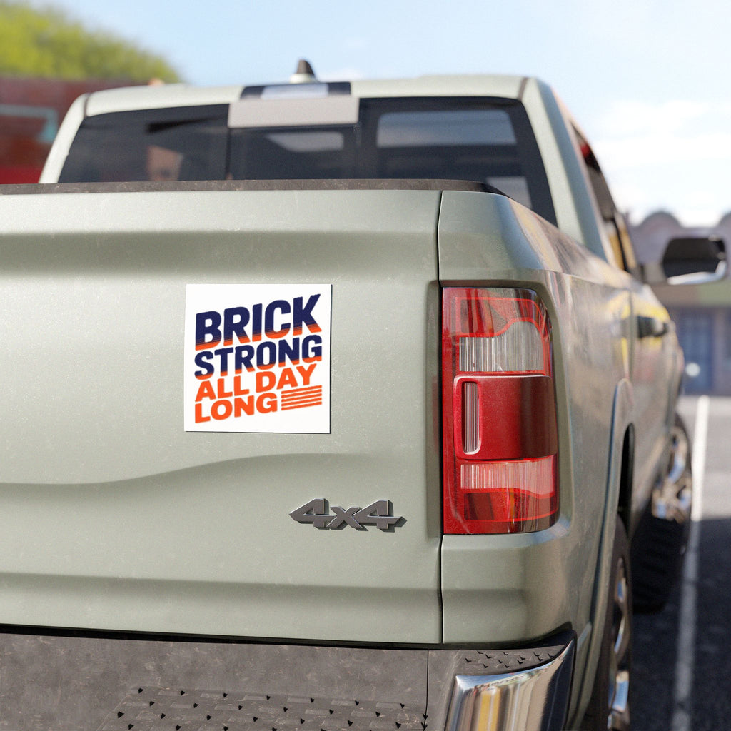 Brick Strong All Day Long Car Magnet — Bold Retro Fitness Magnet for Trucks & Cars